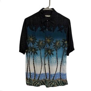 Batik Bay Men's Short Sleeve Button Up‎ Shirt Palm Tree Ocean Print Rayon Size S